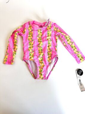 Nicole Miller Long Sleeve UPF50+ Protection Pink Lemons Swim Suit 2T